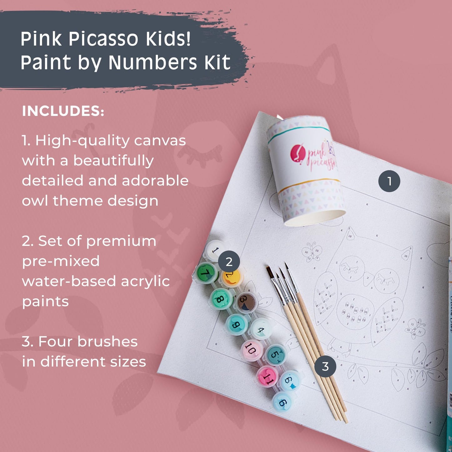 Pink Picasso Kits Paint by Number for Kids | DIY 8x10 Beginner Color by Numbers Canvas Painting Art Kits | Delicious Doughnuts