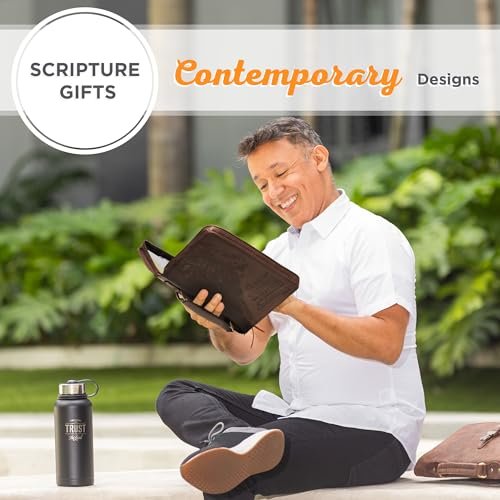 Christian Art Gifts Men's Classic Bible Cover The Lord is My Strength Lion Exodus 15:2, Brown Faux Leather