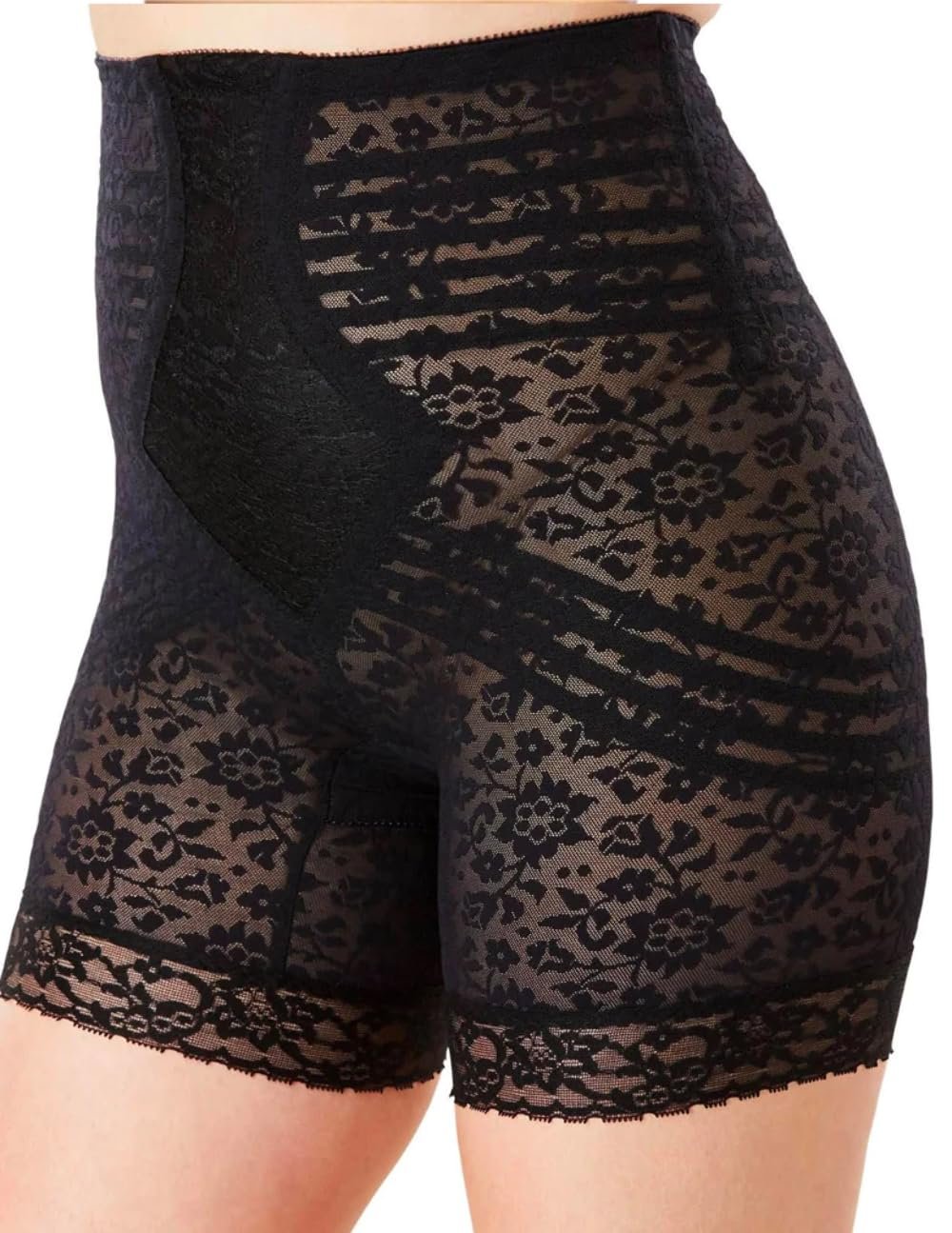 Women's Plus Size Jacquard Lace Shaping Thigh Slimmer Body Shaper - 5X, Black