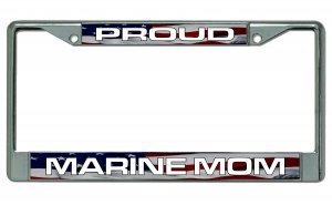 Proud Marine Mom Chrome License Plate Frame