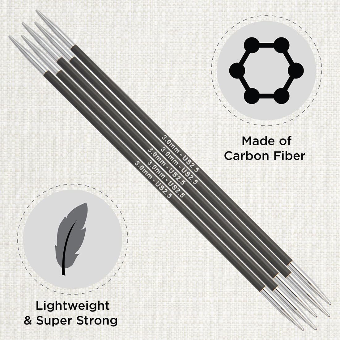 KnitPro Karbonz Double Pointed Needles 8" (20cm)
