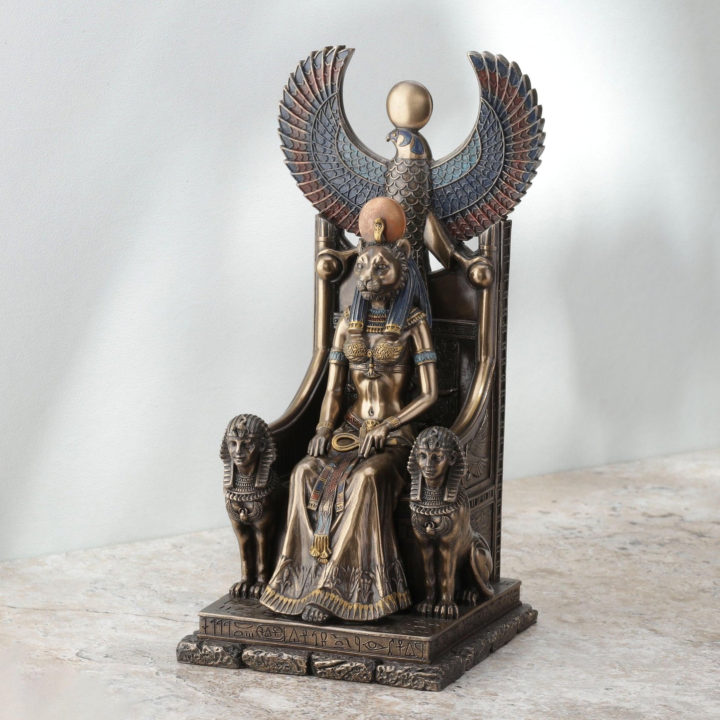 Veronese Design 11 Inch Sekhmet Egyptian Goddess of Healing Sitting on Throne Cold Cast Resin Antique Bronze Finish Statue