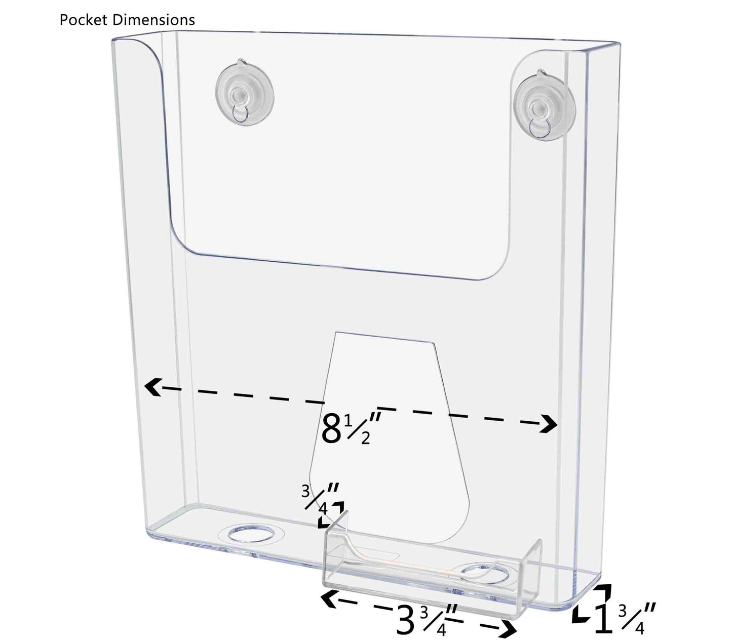 Marketing Holders 2 Pack Window Mount 8.5" Wide Brochure Magazine Holder with Attached 3.5 x 2 Inch Business Card Pocket Glass Surface Mount Suction Cup Pamphlet Catalog Booklet Display