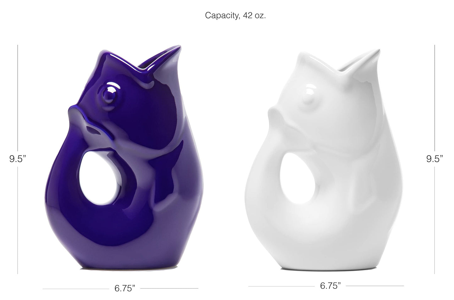 Gurgle Pot Fish Pitchers Large -Set of 2 - Cobalt Blue and Bright White. More than just your average beverage pitcher. Makes a delightful gurgling sound.