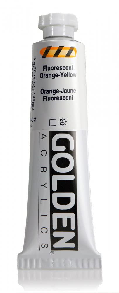 GOLDEN Heavy Body Acrylics, Fluorescent Orange-Yellow, 2 fl. oz. Tube, Professional Acrylic Paint, Transparent