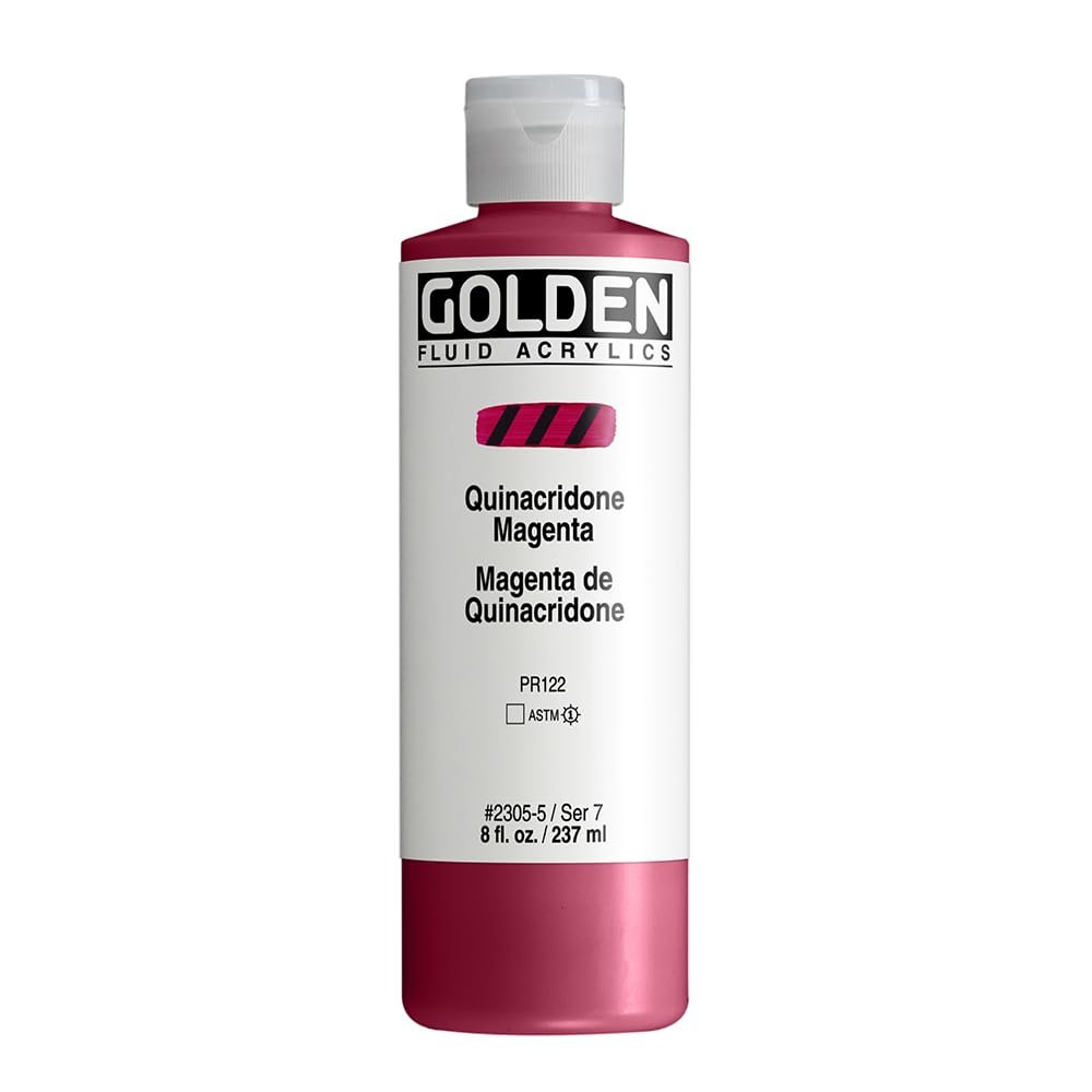 Fluid Acrylics by GOLDEN, Quinacridone Magenta, 8 fl. oz. Bottle, Professional Acrylic Paint, Transparent