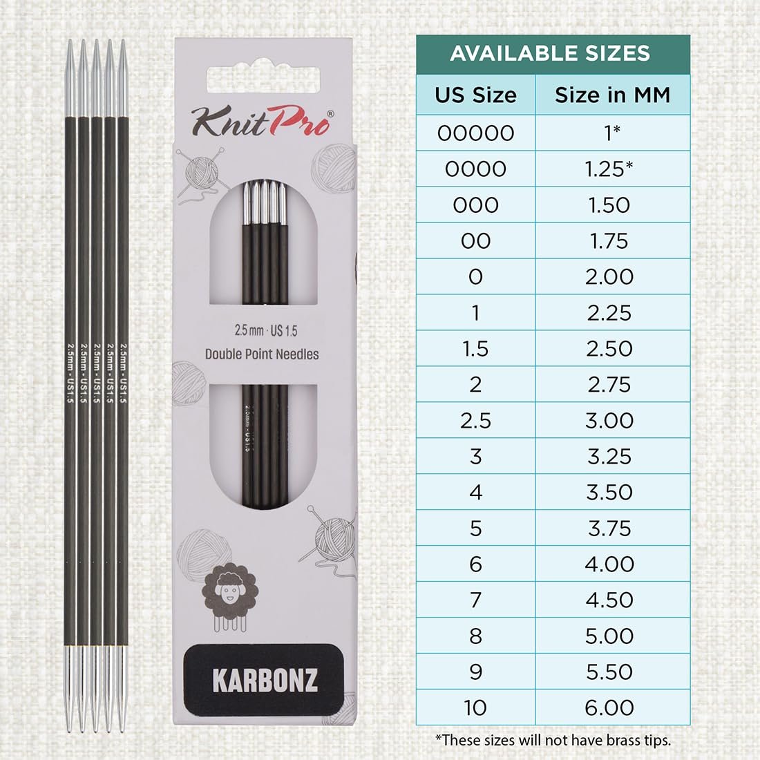 KnitPro Karbonz Double Pointed Needles 8" (20cm)