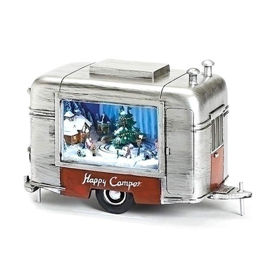 Christmas by Roman Inc., Amusements Collection, 6" H Musical LED Trailer Silver,Lantern, Snow Globe, Holiday Home Décor, Santa, Cardinal, Nutcracker, Snowman, Reindeer (6x9x4)