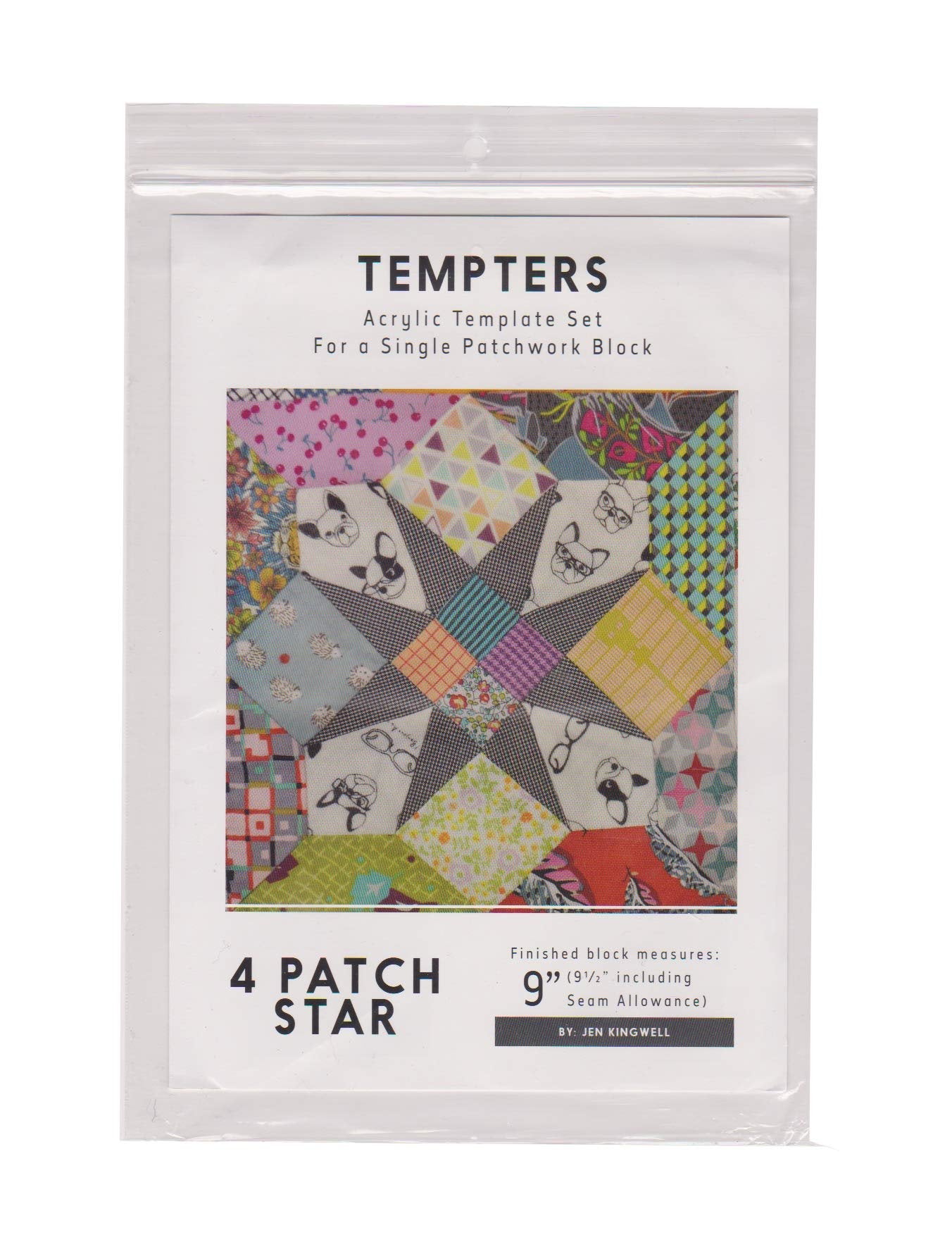 4 Patch Star Tempters Acrylic Template Set Jen Kingwell 9" Block