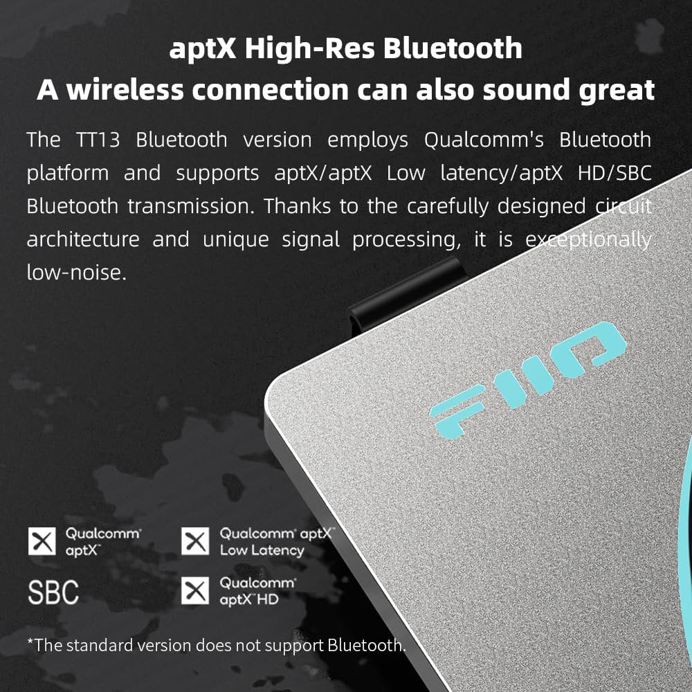 FiiO TT13 Fully Automatic Vinyl Stereo Turntable(Analog), Powerful Phono preamp, Dust Cover, Die-cast Aluminum Platter (TT13 Silver Bluetooth)