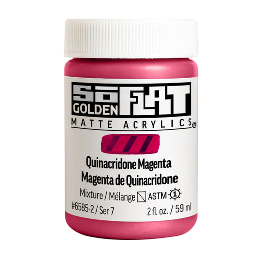SoFlat Matte Acrylics by GOLDEN, Quinacridone Magenta, 2 fl. oz. Jar, Professional Acrylic Paint,