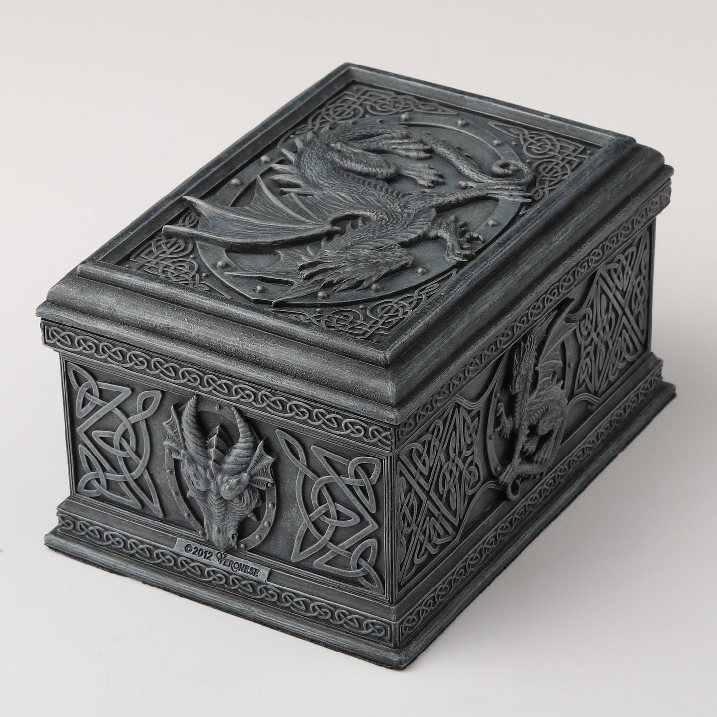 US 5.75 Inch Celtic Dragon Textured Decorative Trinket Box, Black