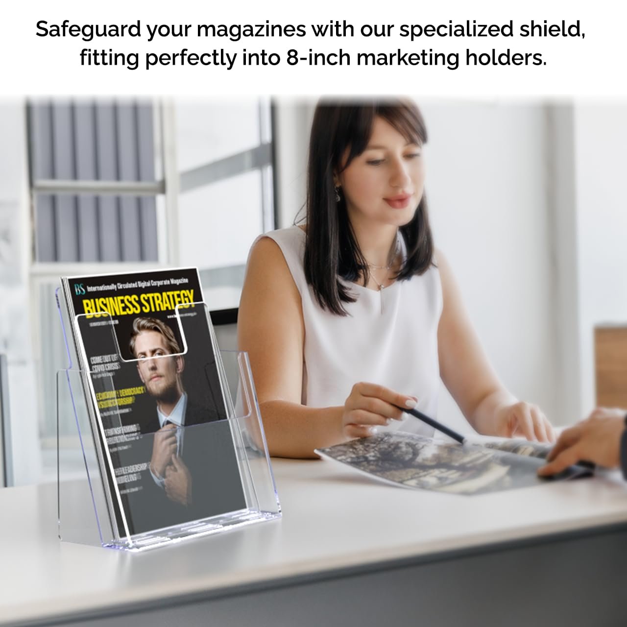 12 Pack Clear Acrylic 8" x 10" Shield for Magazine Brochure Display Holders Holds Flyers in Place Stop The Flop by Marketing Holders