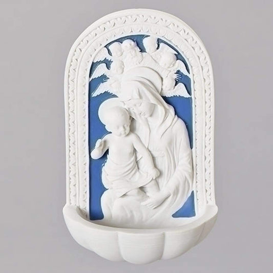 Della Robbia Madonna and Child Holy Blue and White Water Fountain