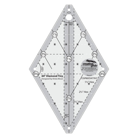 Creative Grids 60 Degree Tiny Diamond Ruler – CGR60DIATINY – Made in USA, Non-Slip Grip Acrylic Quilting, Sewing, Crafting, Patchwork Ruler & Template