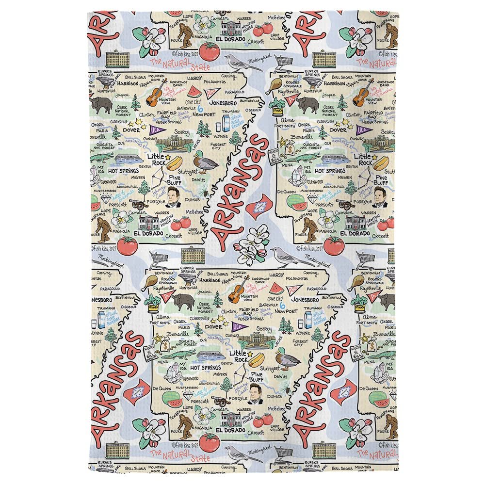 Fish Kiss 16"x24" Map Towel is 100% Microfiber Waffle Weave Help You Explore in Detail – Our Super Absorbent & Soft, Machine Washable State Map Towel is Stain & Wrinkle Resistant