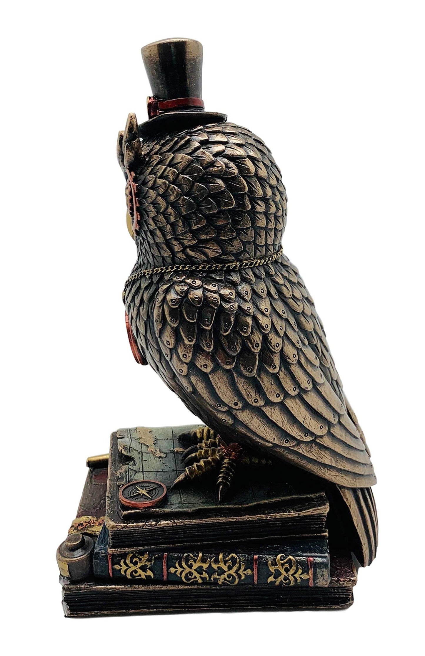 Veronese Design 8 1/8" Tall Steampunk Top Hat Owl Standing on Book Stacks