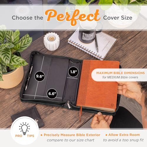 Christian Art Gifts Classic Faux Leather Bible Cover for Men and Women: Be Strong and Courageous - Joshua 1:9 Inspirational Bible Verse with Lion, Gray and Black, Medium