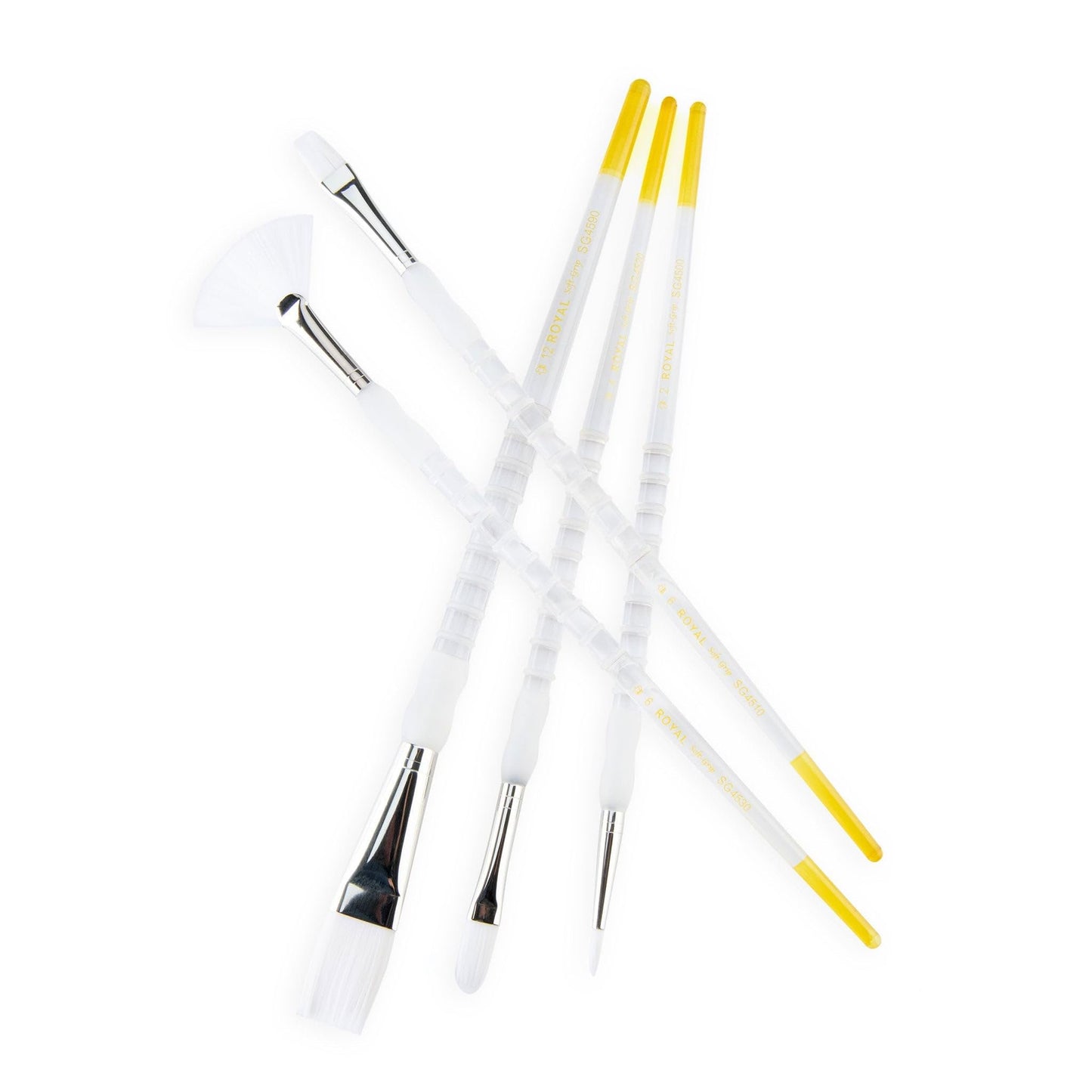 Royal and Langnickel Long Handle Soft Grip Taklon Variety Brush Set - White (Pack of 5)