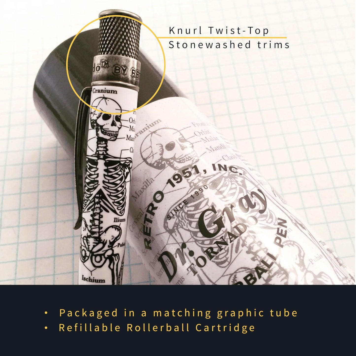 Retro 51 Tornado™ Vintage Metalsmith - Dr. Gray Skeleton Rollerball Pen