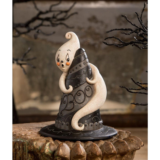 Bethany Lowe Resin Hugga-Boo Hat Spook Figurine, Black and White, JP3030