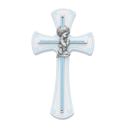 McVan Inc. 7" Boy Cross On White Wood - Décor Gift Religious 73-10-MCVAN