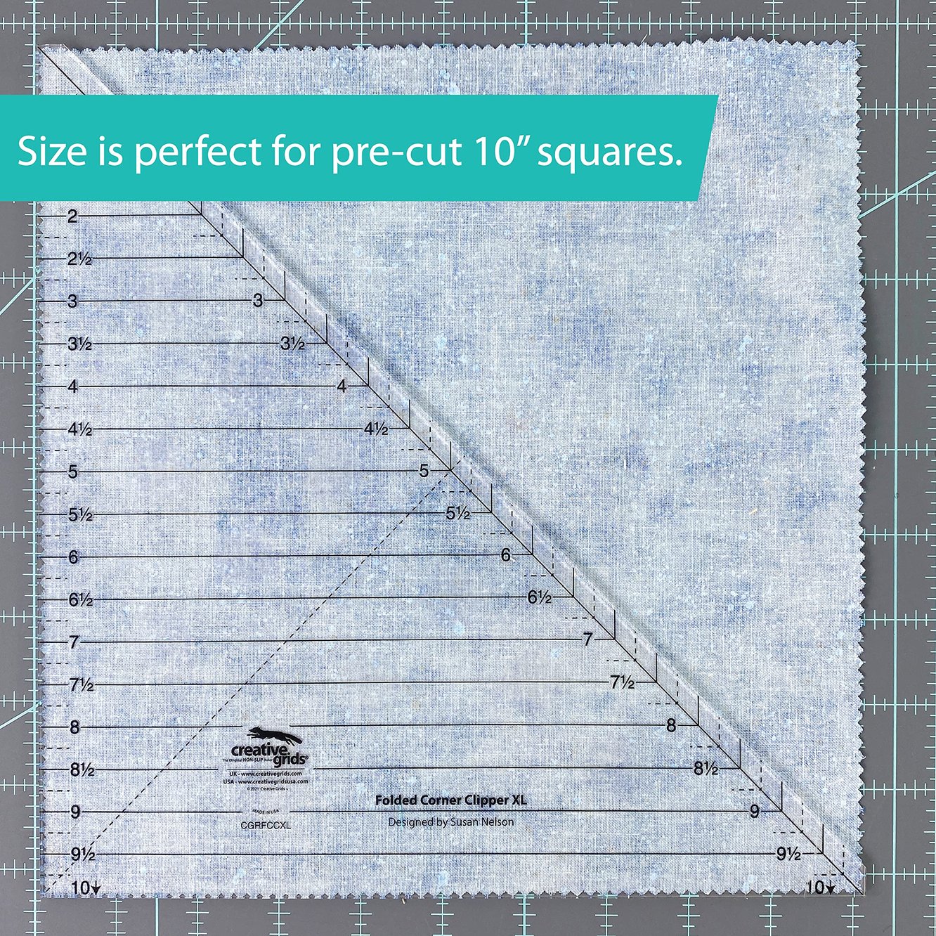 Creative Grids Folded Corner Clipper XL Quilt Tool – CGRFCCXL – Made in USA, 10in x 10in, Non-Slip Grip Acrylic Quilting, Sewing, Crafting, Patchwork Ruler & Template