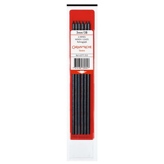 Caran d'Ache Technograph 3mm 6B Graphite Leads for fix Pencil Swiss Made (6377.356)
