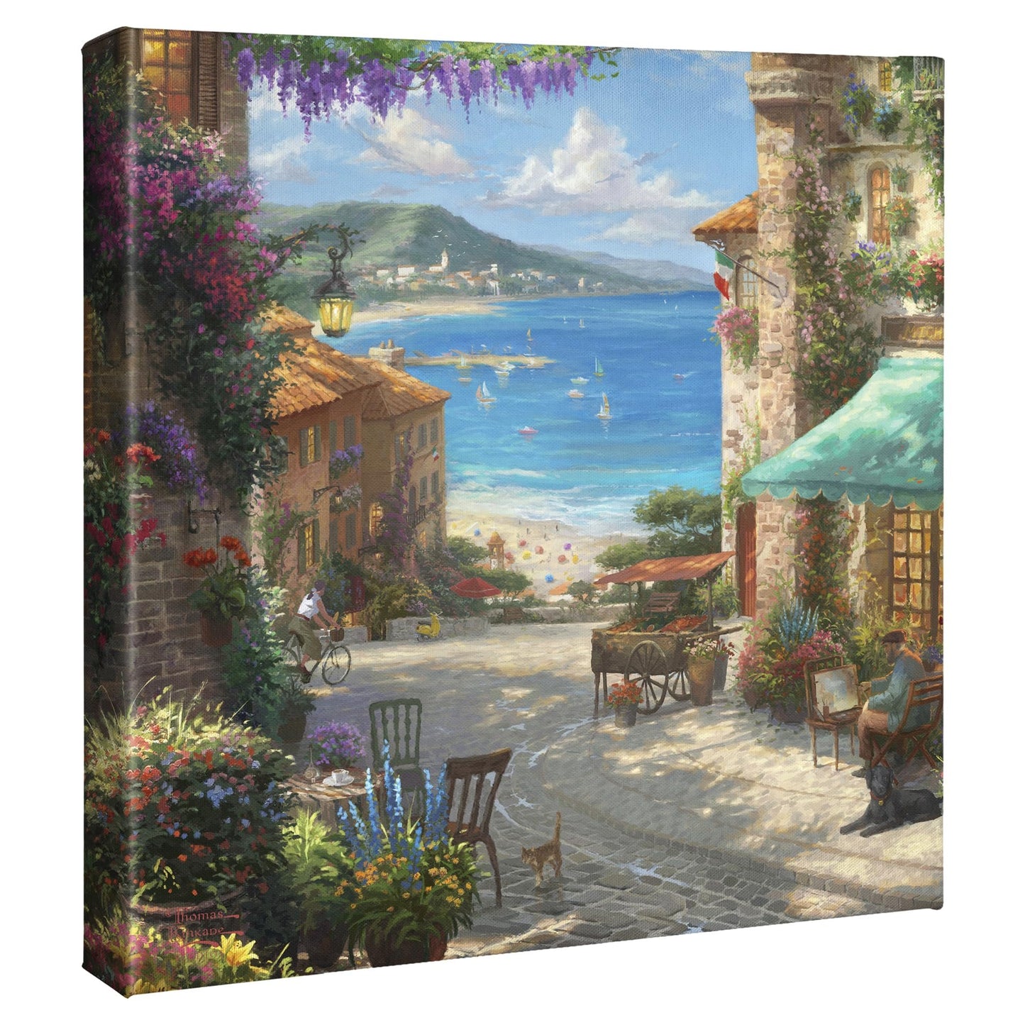 Thomas Kinkade Italian Cafe 14" x 14" Gallery Wrapped Canvas Art | Frameless Room Wall Art | Certificate of Authenticity Included