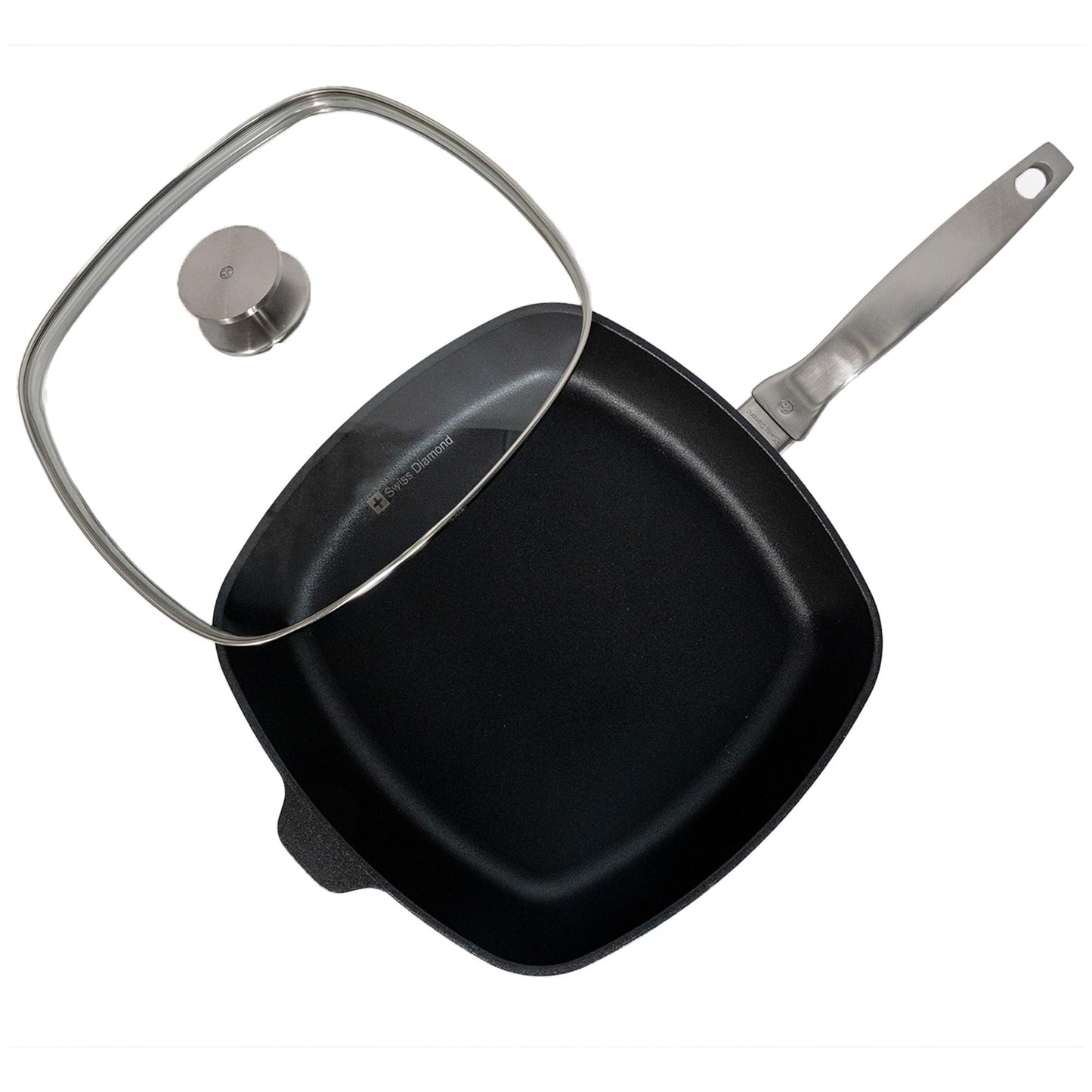 Swiss Diamond Nonstick Hybrid Ceramic and Diamond-Infused Square Saute Pan With Glass Lid, Dou Ceramic, Dishwasher & Oven Safe Up To 500 °F, 11 x 11-Inches