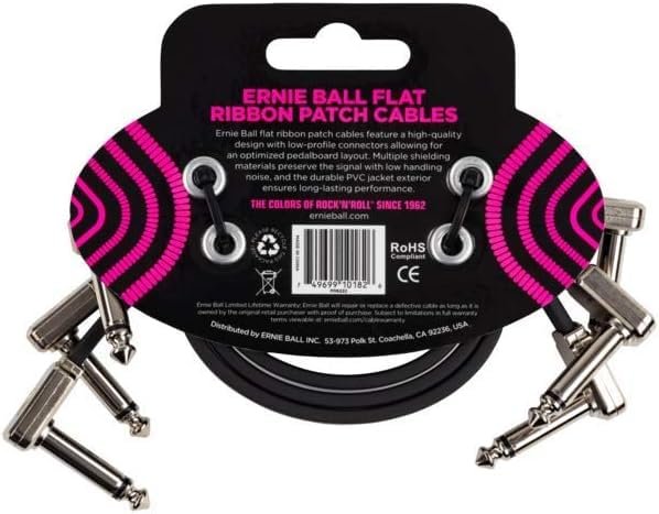 Ernie Ball Flat Ribbon Patch Cable Set 3x2 12 Inch Length in Black PO6222 - Pack of 2