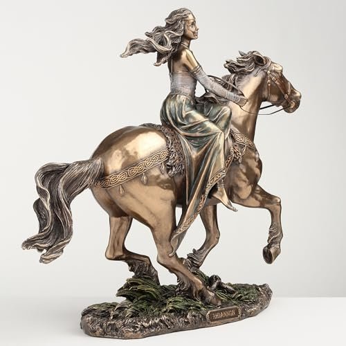 VERONESE DESIGN 9 1/4 Inch Rhiannon Epona Celtic Goddess on Horse Cold Cast Resin Bronze Finish Statue