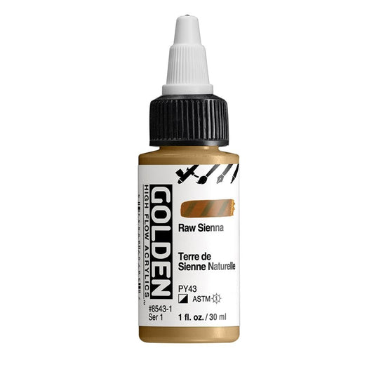 High Flow Acrylics by GOLDEN, Raw Sienna, 1 fl. oz. Bottle, Professional Acrylic Paint, Semi-Opaque