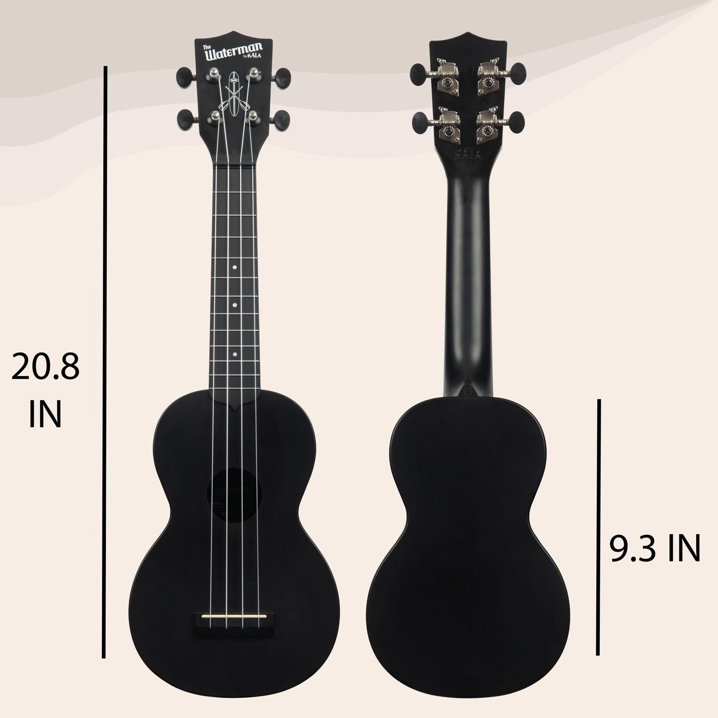 Kala Brand Music Co. The Waterman Beach Collection, 4-String Ukulele, Right, Black Sand, Soprano (KA-WMS-BK-S)