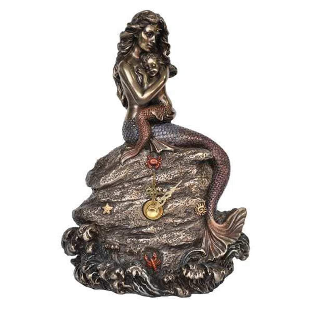 Veronese Design 7.88 Inch Mermaid Mother and Baby Sitting on Seaside Rock Clock
