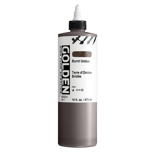 GOLDEN High Flow Acrylics, Burnt Umber, 16 fl. oz. Bottle, Professional Acrylic Paint, Semi-Opaque