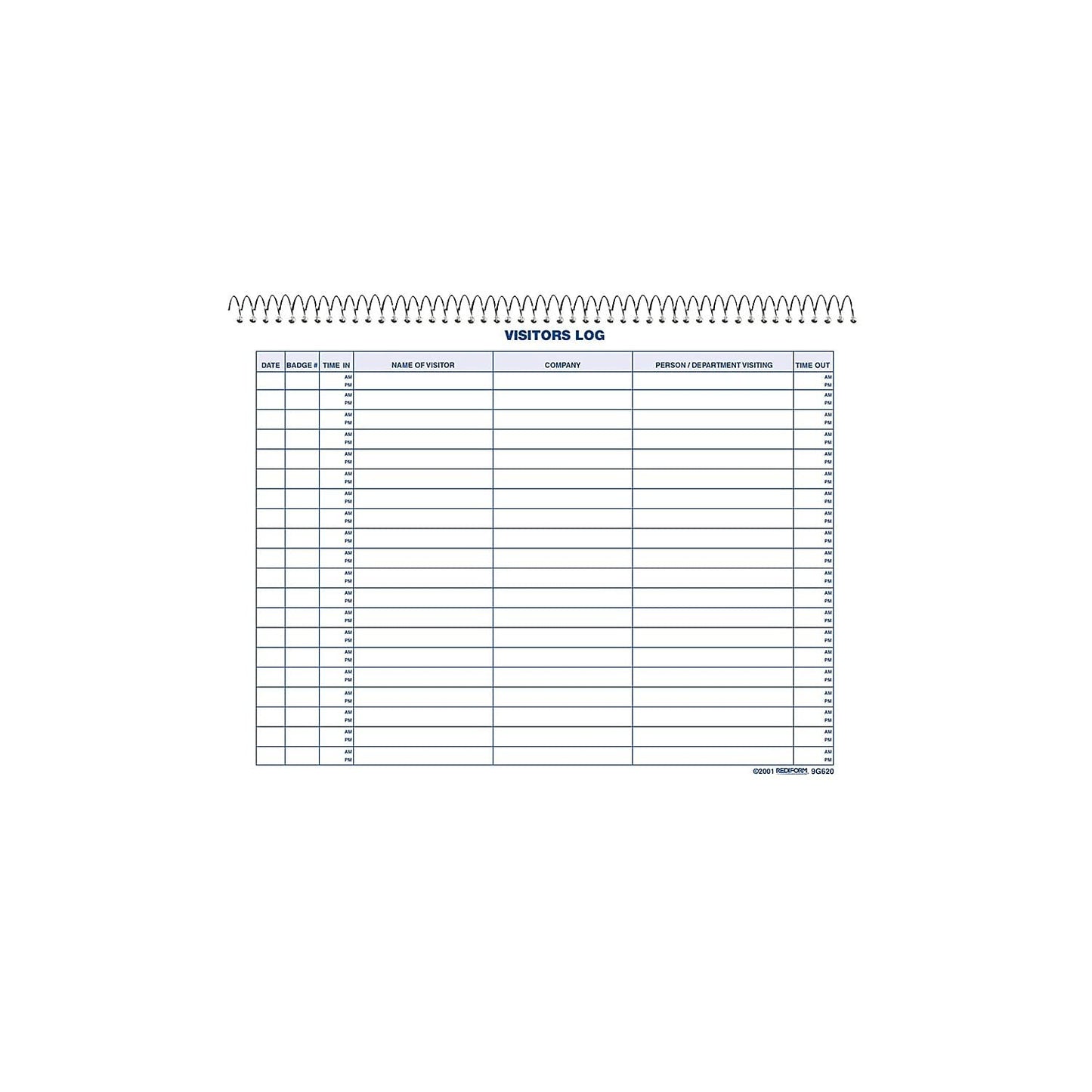 Rediform 9G620 Visitors Log Book,1000 Entries,Wire,50 Pgs,11-Inch x8-1/2-Inch,White