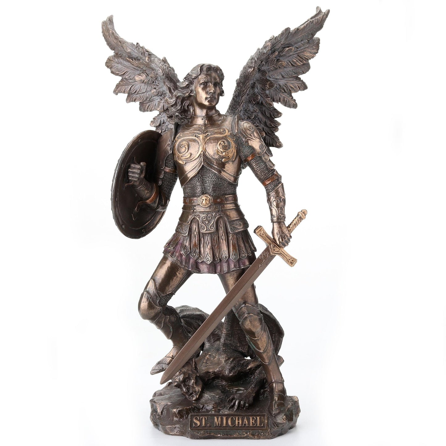 Unicorn Studio 12 7/8 Inch Archangel Saint Michael Cold Cast Resin Bronze Finish Sculpture Religious Gift Home Decor Statue