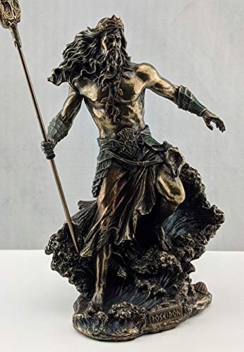 Veronese Design 7 7/8 Inch Greek God Poseidon Standing Over Crashing Waves Cold Cast Resin Statue Bronze Finish