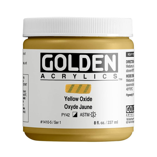 Heavy Body Acrylics by GOLDEN, Yellow Oxide, 8 fl. oz. Jar, Professional Acrylic Paint, Semi-Opaque