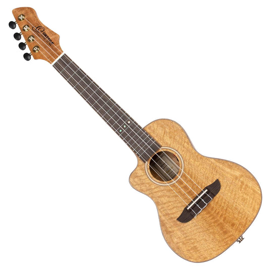 Ortega Guitars, 4-String Horizon Series Revese Headstock Left-Handed Concert Acoustic-Electric Ukulele w/Bag, Natural (RUMG-CE-L)