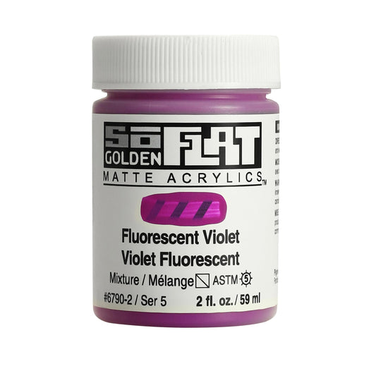 GOLDEN SoFlat Matte Acrylics, Fluorescent Violet, 2 fl. oz. Jar, Professional Acrylic Paint, Semi-Transparent
