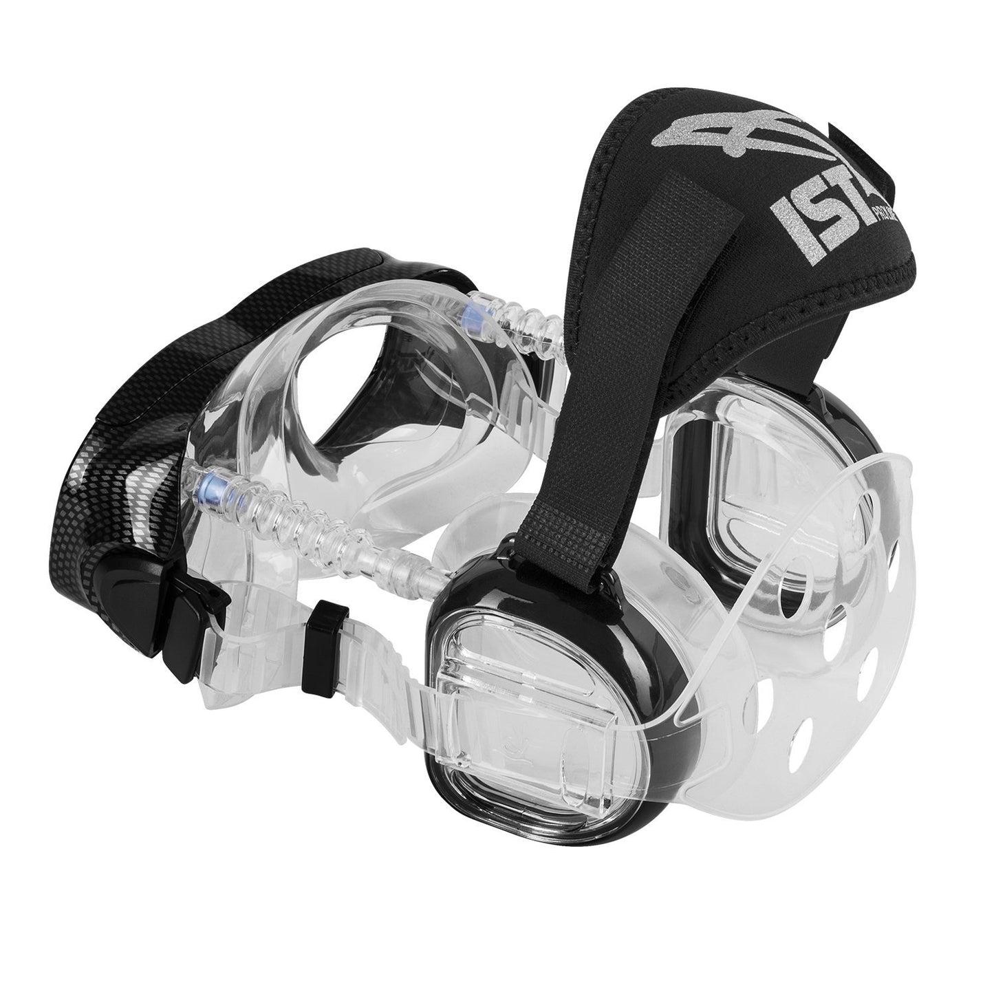 IST ProEar Dive Mask with Ear Covers, Scuba Diving Pressure Equalization Gear, Tempered Glass Twin Lens (Black)
