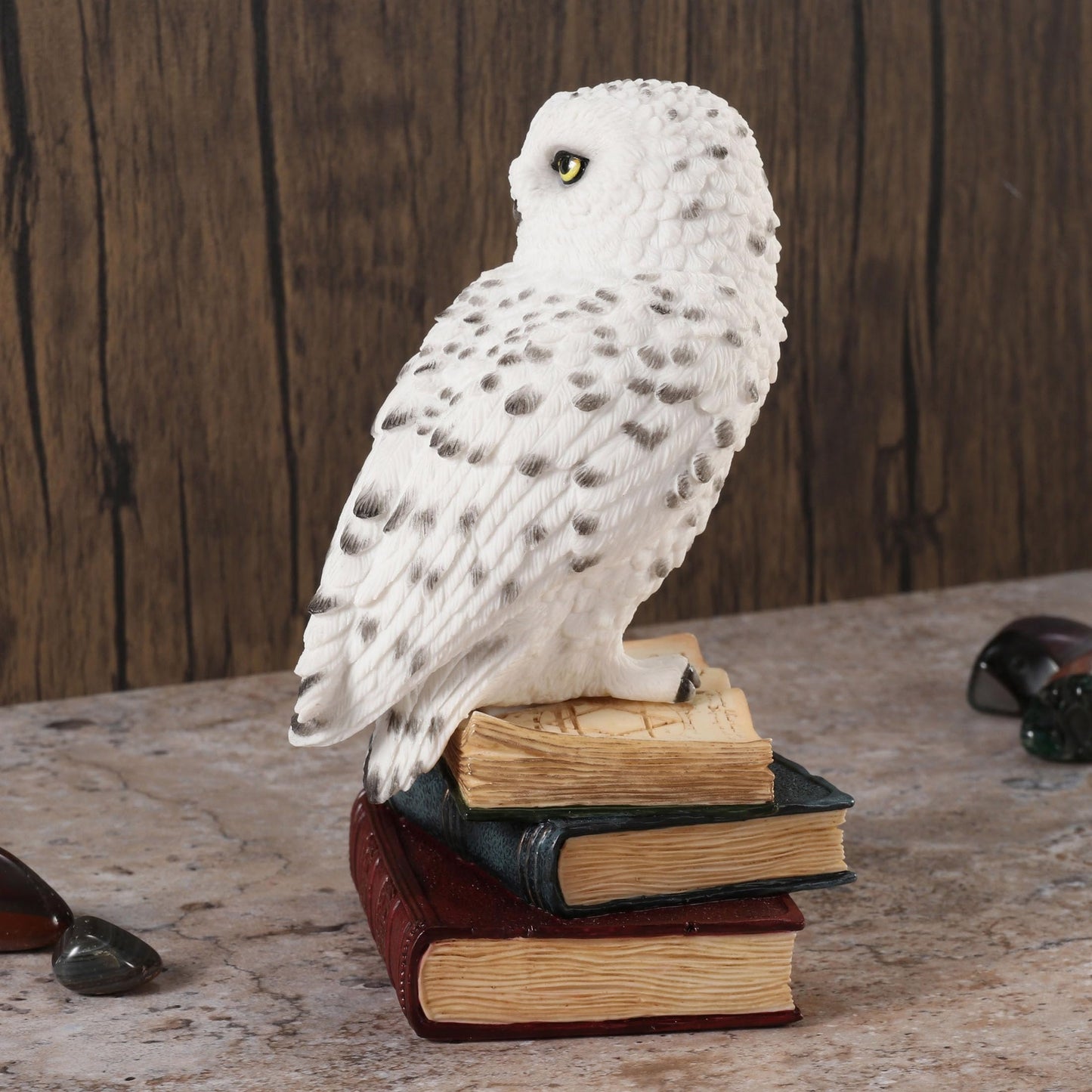 Veronese Design 6 7/8 Inch Snowy Owl Perching On Stack of Books Resin Sculpture Hand Painted Figurine Animal Home Decor Statue