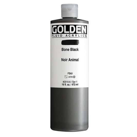 Fluid Acrylics by GOLDEN, Bone Black, 16 fl. oz. Bottle, Professional Acrylic Paint, Semi-Transparent