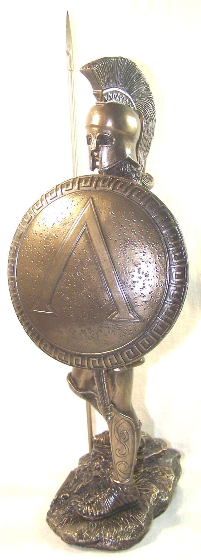 Greek Spartan Warrior with Spear and Hoplite Shield, Bronze finish