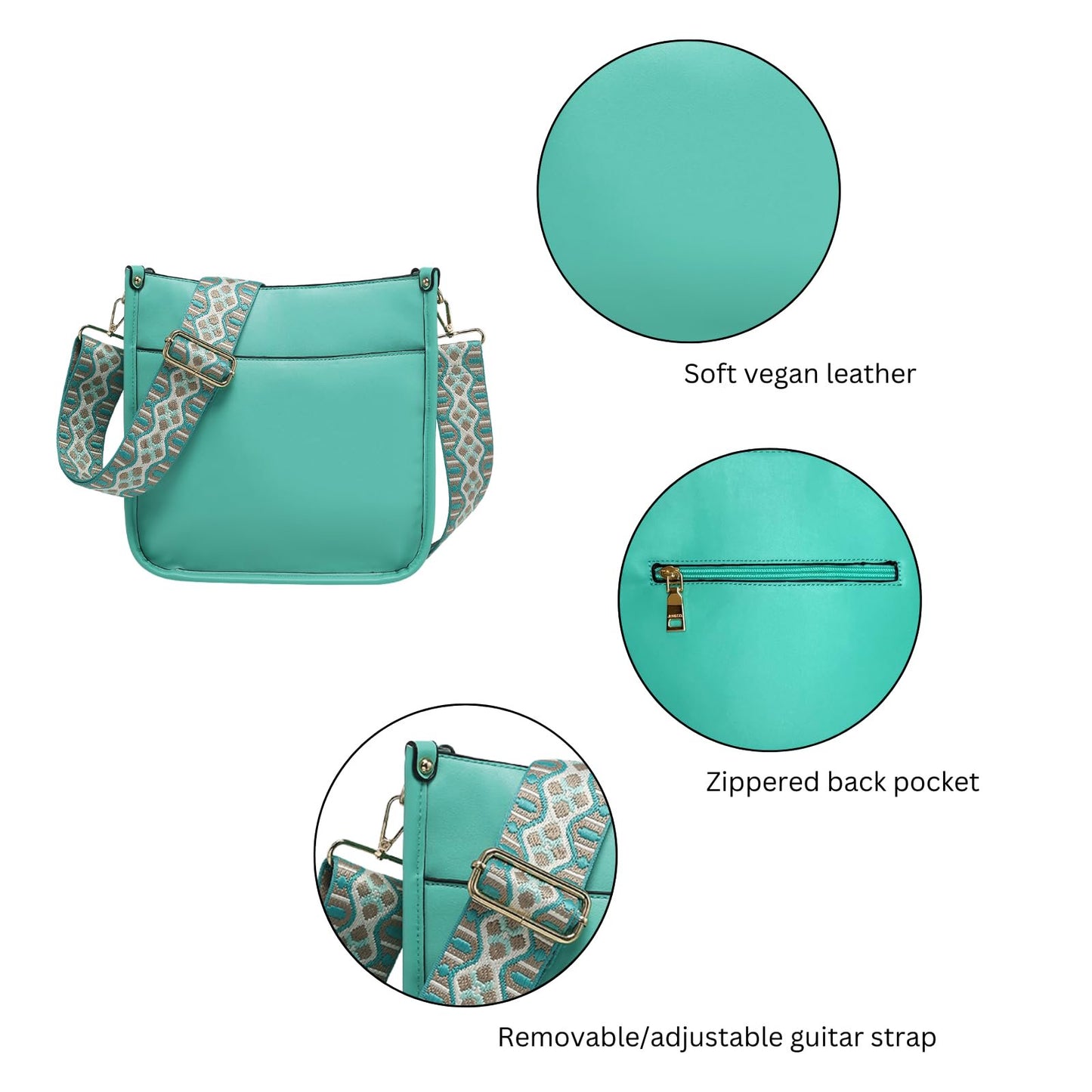 Posie Crossbody Bags for Women Trendy Vegan Leather Hobo Purses Shoulder Handbags with Wide Adjustable Guitar Strap