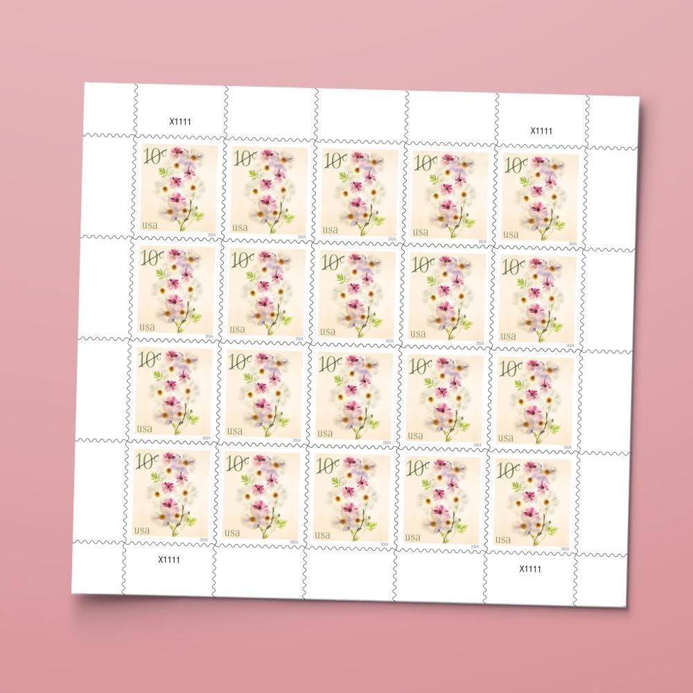 Poppies and Coneflowers 2024 10-Cent (Sheet of 20) Ten-Cent Denominated Mail-use Additional Postage Stamps