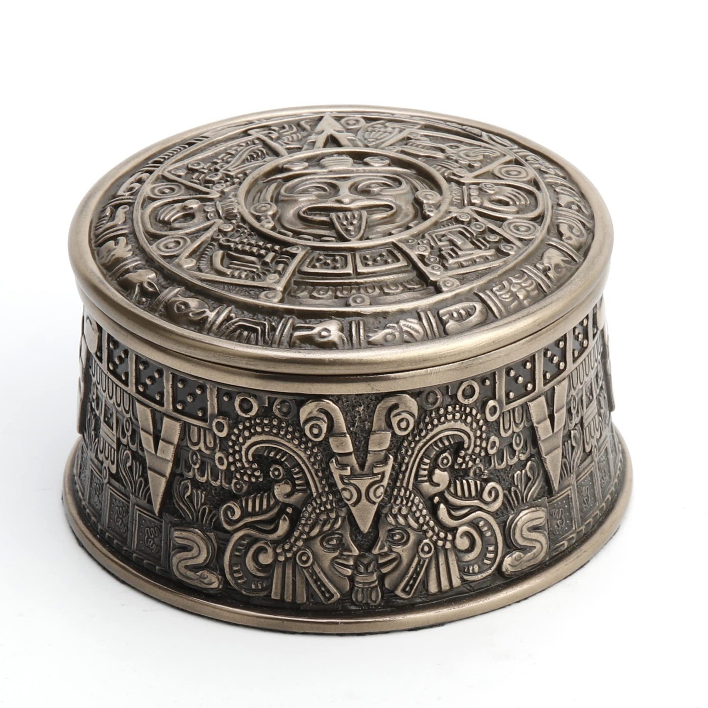 Veronese Design 2 3/8" Tall Aztec Sun Stone Round Trinket Box Antique Bronze Finish Resin Sculpture