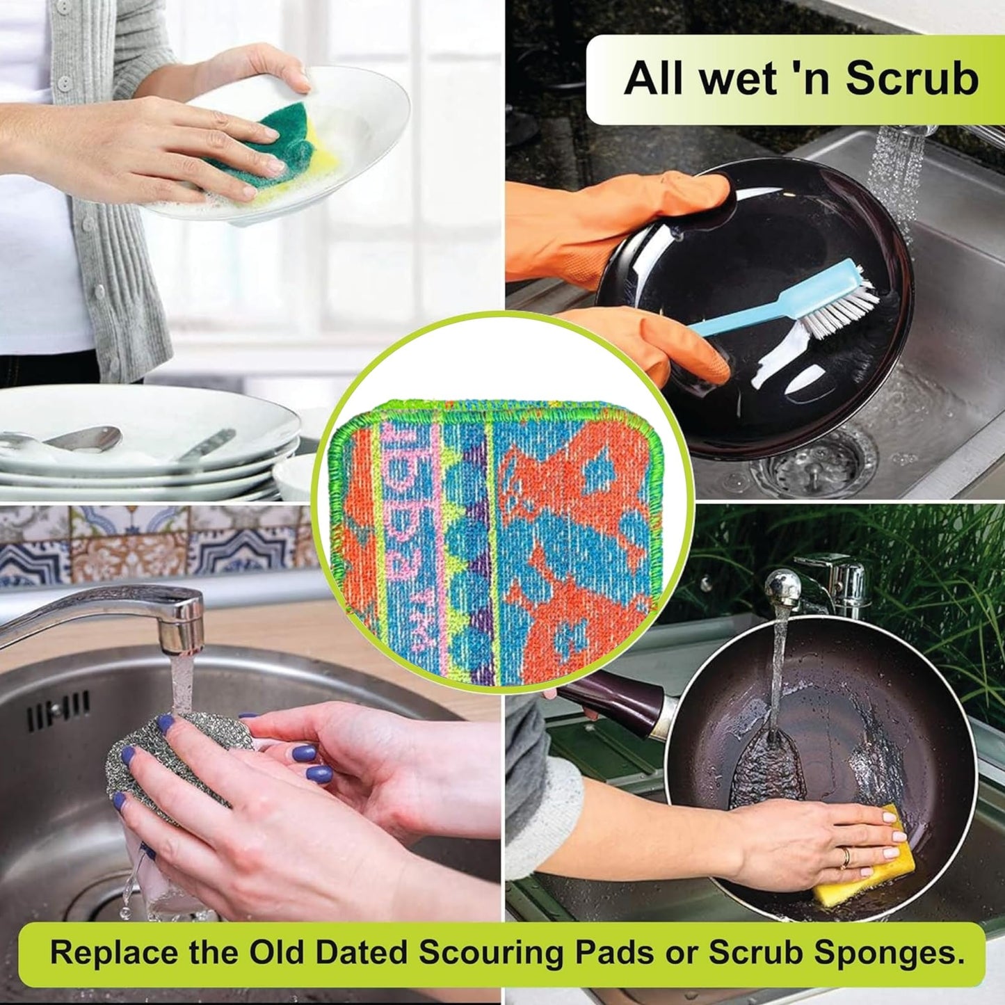 Wet-It Skrubba Non-Scratch Scouring Pads – Durable European Scrubby Sponges for Kitchen, Dishes, Pots, Pans, Glass, Ceramic & More – Multipurpose Cleaning Pads (Variety Pack)